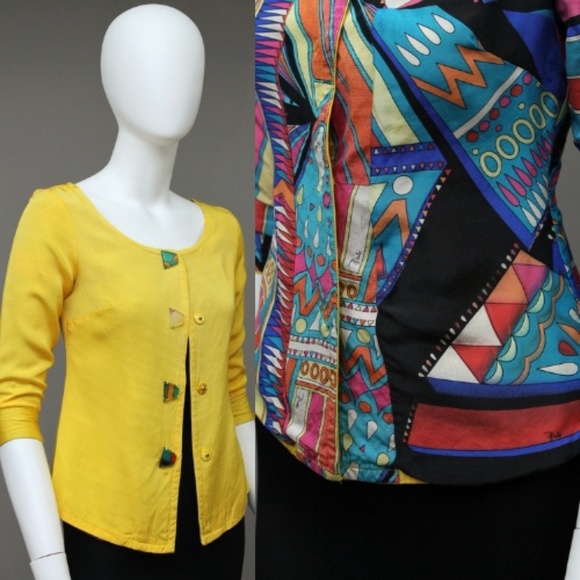 VINTAGE EMILIO PUCCI ABSTRACT LUCITE GEOMETRIC BUTTONS SPRING JACKET - Picture 5 of 8